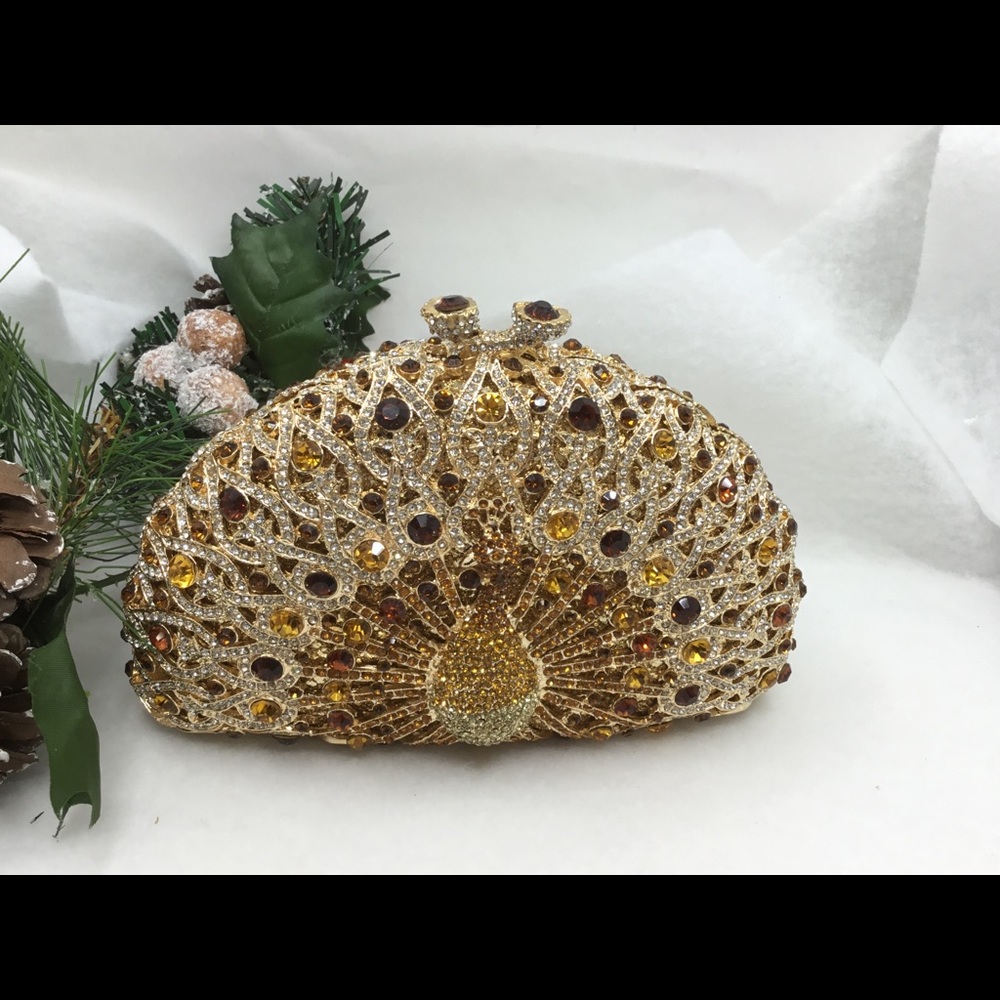 Fab Crystal Gold/Topaz Peacock Minaudiere Bag